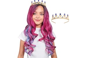 ColorGround Long Wavy Pink and Light Blue Mixed Cosplay Wig with Crown for Adult