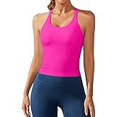 ATTRACO Women Ribbed Workout Crop Tops with Built in Bra Yoga Racerback Tank Top Tight Fit
