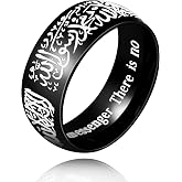 Uloveido Muslim Mohammad Arabic Letter Shahada Rings Gold Color Stainless Steel 8mm Wide Band Religious Allah Rings for Men and Women Y543