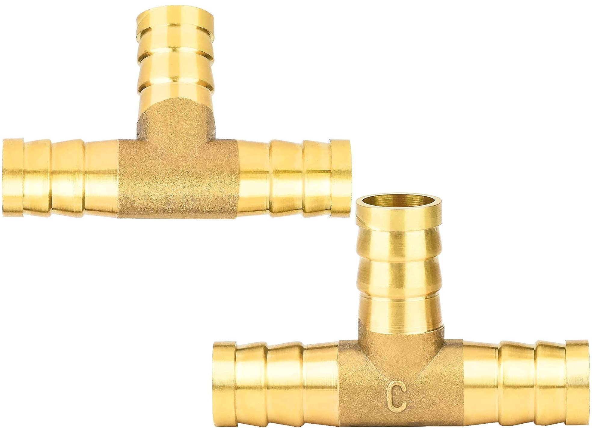 nutmanel 2 Pack Brass Hose Barb Tee, 12mm Brass Hose Connector T-Piece 3 Way for Hose Connections
