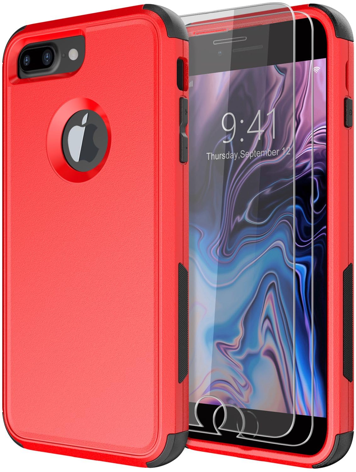 Diverbox Designed for iPhone 8 Plus case iPhone 7 Plus case with Screen Protector Heavy Duty Shockproof Shock-Resistant Cases for Apple iPhone 8 / 7plus Phone (Red+Screen Protector)