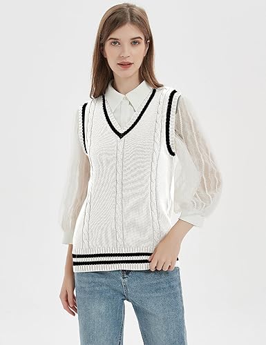 Gihuo Women's V Neck Trendy Sweater Vest Cable Knit Sleeveless
