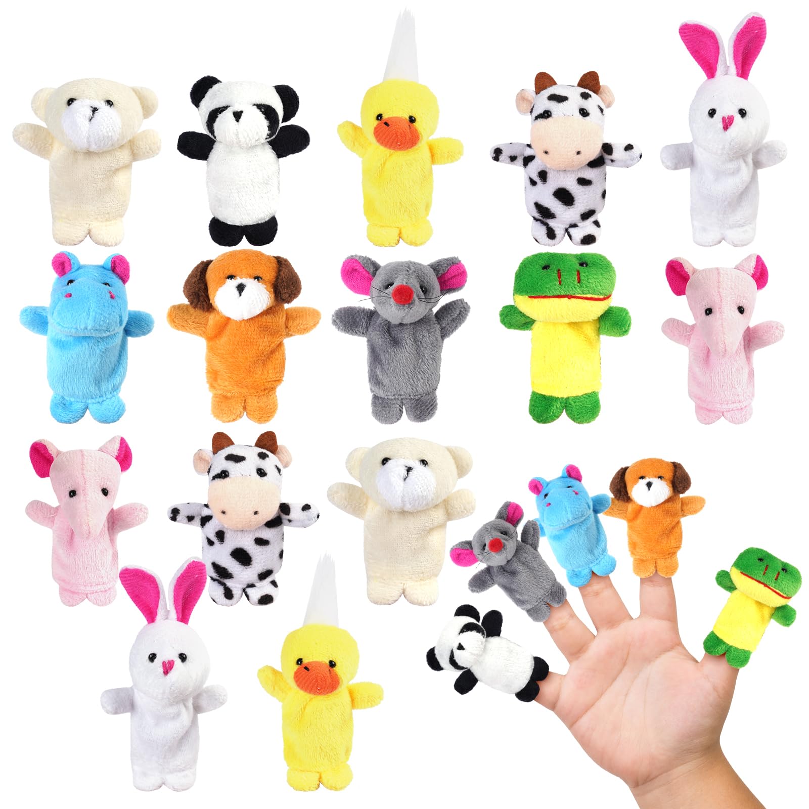 Ainiv 20 Pcs Finger Puppets for Babies, Animals Finger Puppets for Toddlers, Cartoon Hand Puppet Toys for Children, Baby Party Bag Fillers, Cute Plush Animals Dolls for Boys & Girls Gift Educational