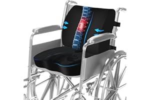 Wheelchair Cushion Set Wheelchair Seat Cushions for Sciatica, Back, Coccyx, Pressure Sore and Ulcer Pain Relief, Memory Foam 