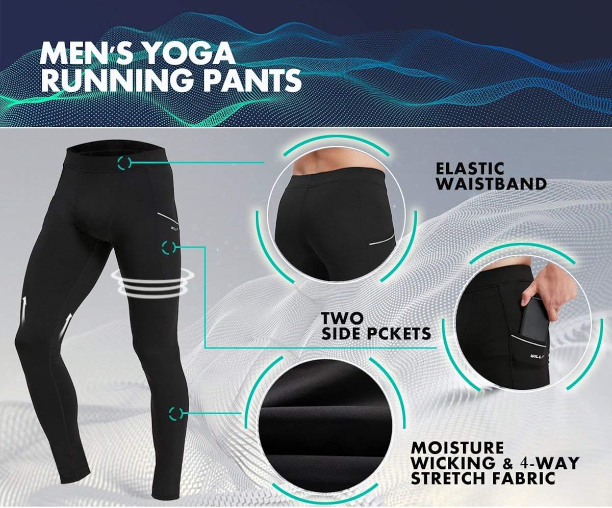 Willit Men's Active Yoga Leggings Pants Dance Running Tights with Pockets Cycling Workout Pants Quick Dry : Clothing