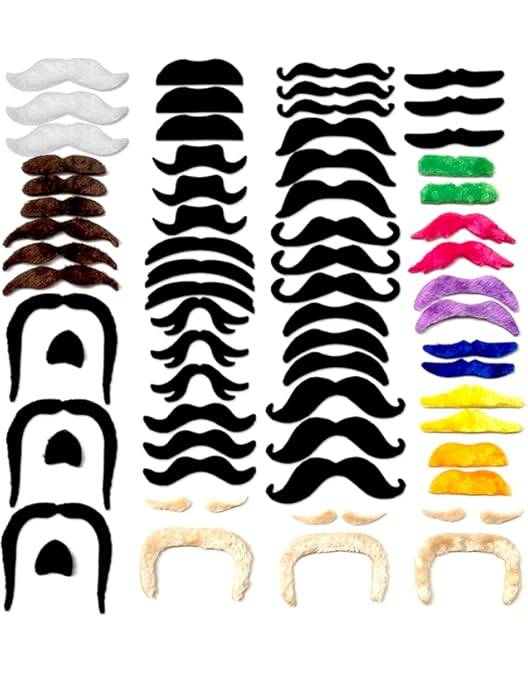 Lot De 48 Fausses Moustaches Autocollantes - Déguisement Pour Soirée, Halloween, Photo Booth
