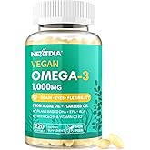 Vegan Omega 3 EPA DHA ALA Supplement + CoQ10, Vitamin D3 K2 (MK7) for Women Men | 1000mg Algae Oil as Fish Oil Alternative | Plant Based Omega 3 Mini Softgels for Bone, Brain, Eye, Skin | 120 Pills