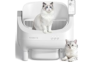 Thereye Self Cleaning Cat Litter Box, Open-Top Automatic Litter Box with APP Control, Safety Sensor and 10L Large Waste Bin, Smart Kitty Litter Boxes with Trash Bags and Mat for Multiple Cats