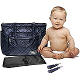 Maddykins - Quilted Tote Bag, Stylish Diaper Tote Bag, Gender Neutral Diaper Bag, Travel Bag with Portable Changing Pad, Lapt