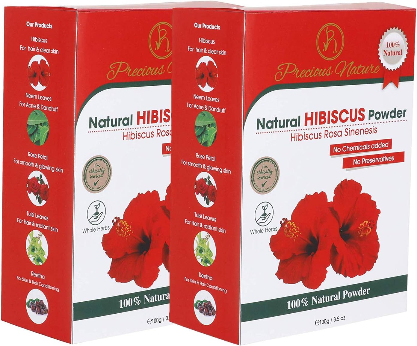 Precious Nature Pure & Natural Hibiscus Powder for Hair and Face -Pack of 2 (200 Grams)