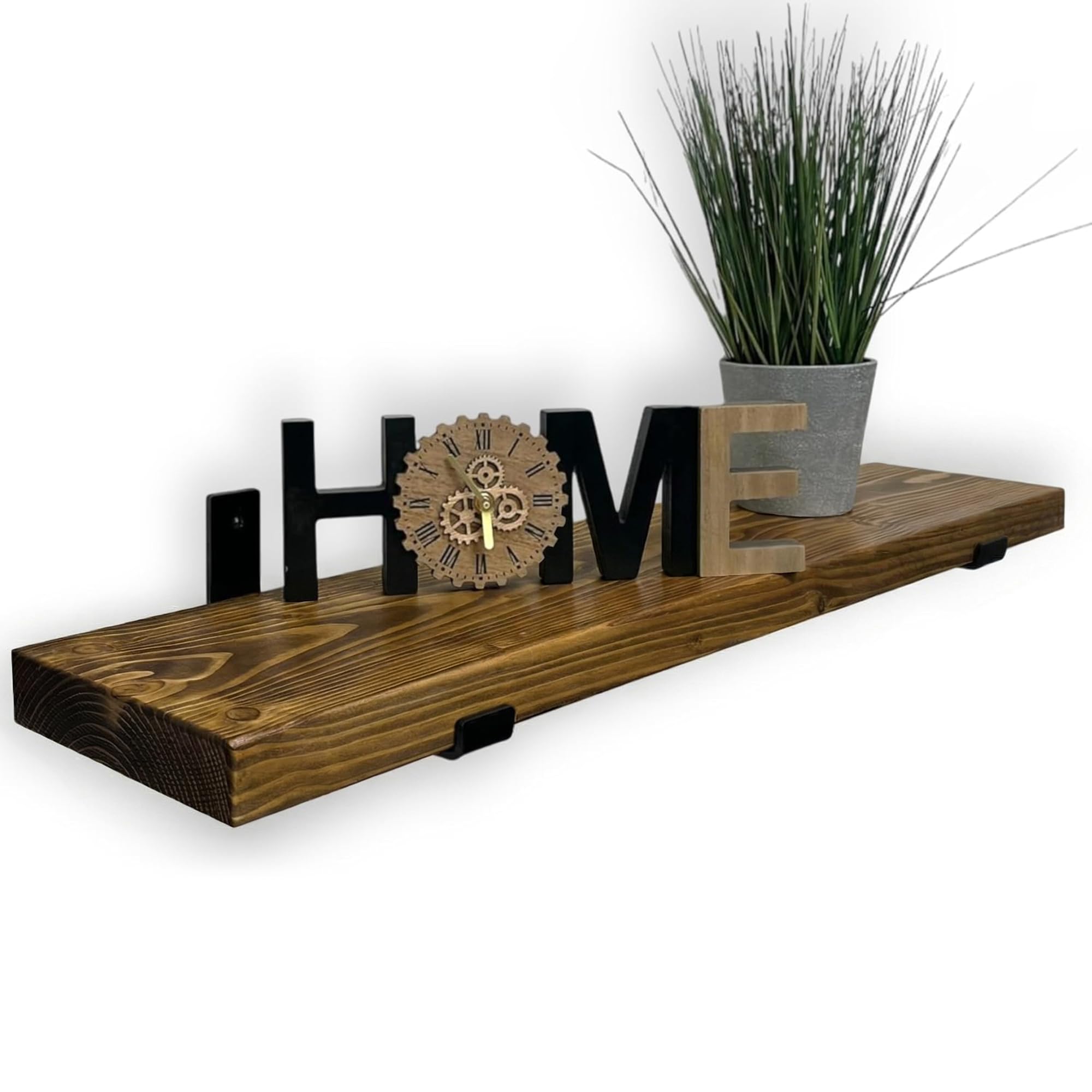 MKGT Handcrafted Rustic Wooden Floating Shelf – Wall Mounted with Black L Brackets – Made in the UK from Solid Timber – Kitchen, Bathroom & Living Room (Tudor Oak, 60cm)