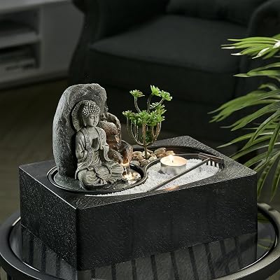 BTGGG Buddha Water Fountain LED Lights Tabletop Indoor Outdoor 29x21x22cm