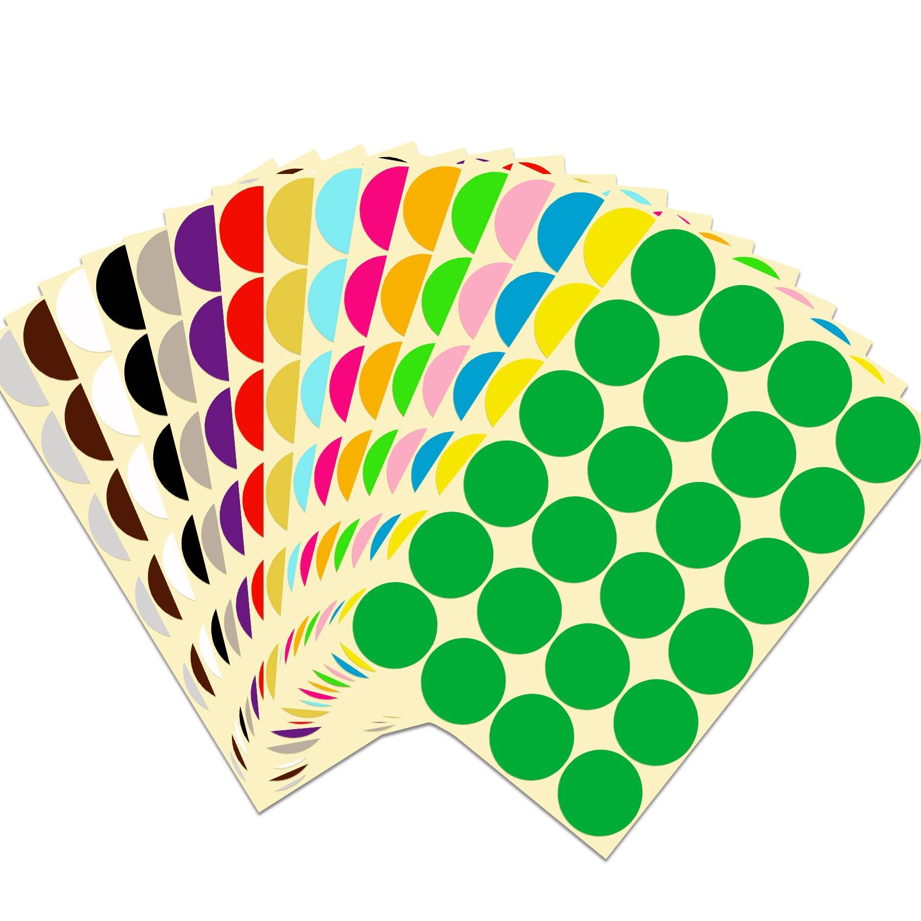 Rmeet Colored Adhesive Labels, 32mm Round Self Adhesive DOT Stamps, 384 Pieces, 16 Colors for Manual Office Calendars