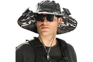 FLEXYONY Wide Brim Solar Fan Hat Outdoor Fishing Hat with fan built In Sombrero Para el Sol Hombre Waterproof Removable Outdoor Solar Fan Hats for Men Solar & USB Charging (US, Alpha, One Size, Color E)
