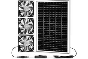 pqins New 5.5" Solar Fan 3 Kit, 35W Solar Powered Exhaust and Intake Greenhouse Fan Outdoor Waterproof, 16.5ft Cord, Strong Airflow, for Chicken Coop Shed Pet House Air Circulation and Ventilation