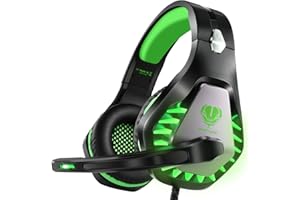 ENVEL Gaming Headset with Microphone for PS5 Xbox One X S,Surround Sound Stereo for PS4/Nintendo Switch,Noise Cancelling Omnidirectional Microphone,LED Light,Compatible with Mac/PC/Laptop(Green)