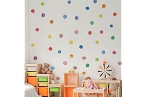 YOURFOCUS Colorful Polka Dot Wall Decals Watercolor Dots Wall Sticker for Kids Baby Girls Teens and Nursery Room (12 Sheets)
