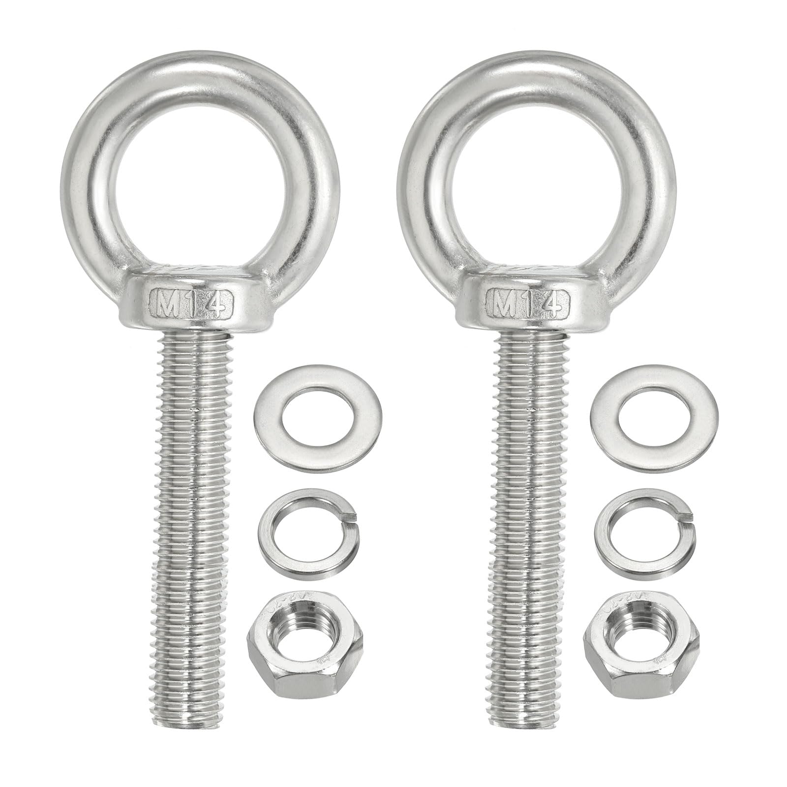 PATIKIL M14 x 70mm Lifting Shoulder Eye Bolt, 2Pcs 304 Stainless Steel Lifting Ring Threaded Eyebolt with Nuts Washers for Hanging Hammocks Articles