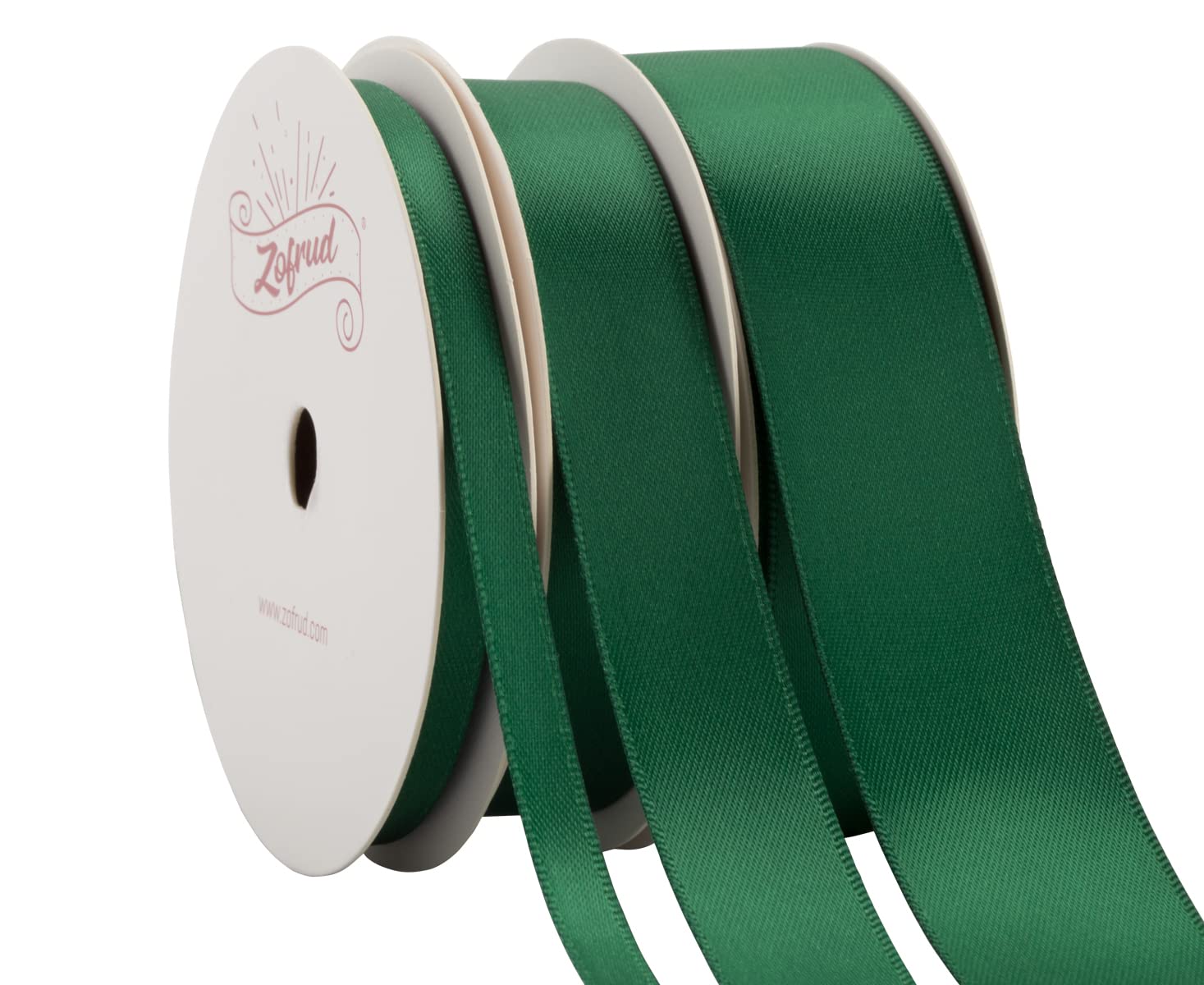 Zofrud 3 Rolls of Forest Green Double Faced Satin Ribbon - 27 Meters Total (6mm, 16mm, and 25mm x 9M) - Ideal for Crafts, Gift Wrapping, and Weddings