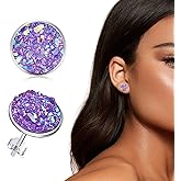 Silver-tone Faux Druzy Stud Earrings，925 Sterling Silver Hypoallergenic Natural Gemstone Earrings for Women Trendy Fashion