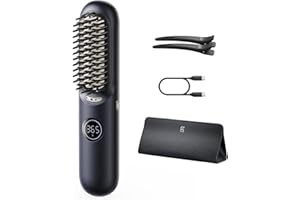 Fanttik Solo I10 APEX Portable Hair Straightener Brush, Cordless Straightening Comb with 113% Larger Heating Area, LED Display & Ceramic Coating, Ionic Technology & Safe Mode - Midnight