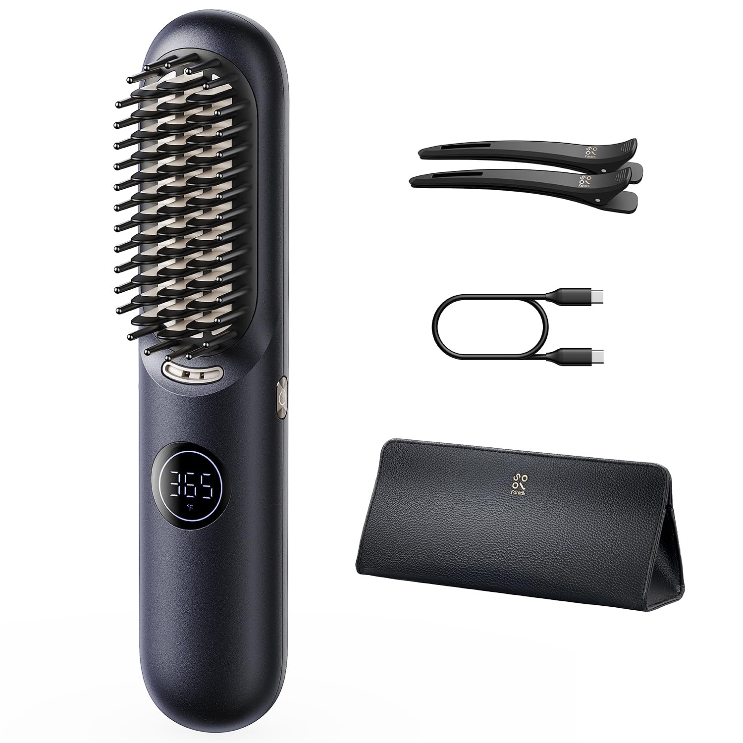 Fanttik Solo I10 APEX Portable Hair Straightener Brush, Cordless Straightening Comb with 113% Larger Heating Area, LED Display & Ceramic Coating, Ionic Technology & Safe Mode - Midnight