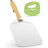 Aluminum Metal Pizza Peel, Pizza Peel 12 inch with Foldable Wood Handle, Pizza Spatula, Pizza Spatula for Oven, with Pizza Cutter, Pizza oven accessories