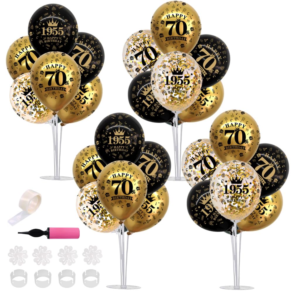 Photo 1 of TONIFUL 70th Birthday Decorations Balloon Bouquet includes Black Gold Balloon Stand Centerpieces for Tables. Perfect for celebrating born in 1955. Cheers to 70 Years Birthday for Men and Women.?4Pcs?