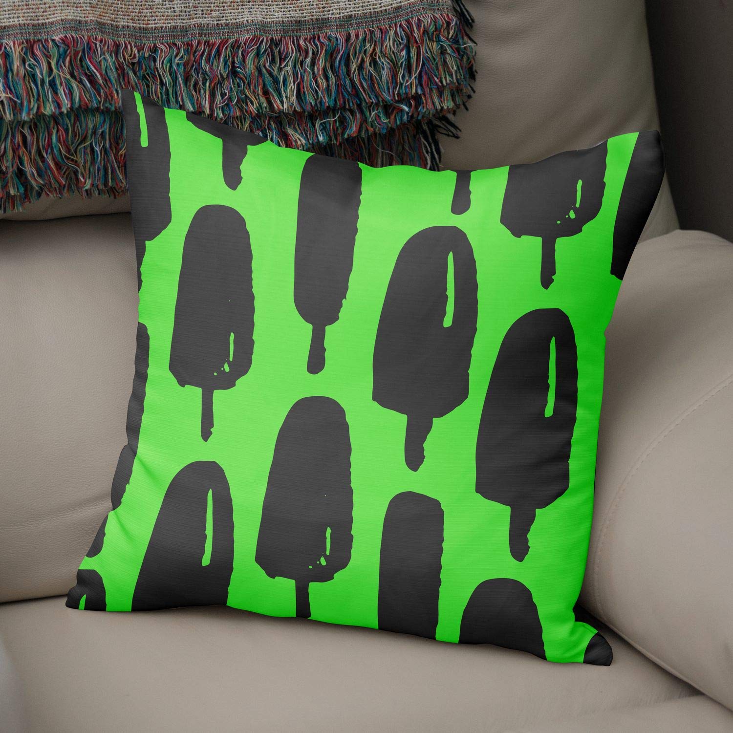 Bonamaison Decorative Cushion Cover Neon Green & Fume, Throw Pillow Covers, Home Decorative Pillowcases for Livingroom, Sofa, Bedroom, Size: 50x50 Cm - Designed and Manufactured in Turkey