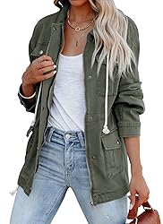 Ebifin Women's Military Anorak Jacket Zip Up Snap