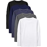 Cooraby 5 Pack Toddler Boys Long Sleeve Shirts Soft Crewneck Top Tees Shirts Kids Solid Colors 2-14 Years