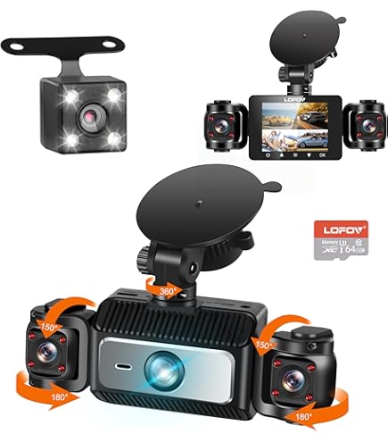 Hikity 4 Channel Dash Cam 2K 360° View - Front Rear Inside Camera With WiFi, 64G Card & Parking Monitor