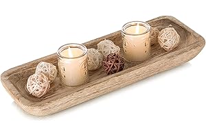 Romadedi Decorative Bowls for Home Decor, Wooden Dough Bowl for Decor, 16" Large Wood Bowl for Kitchen Table Centerpieces, Long Narrow Wooden Tray for Dining Table Decor Centerpiece