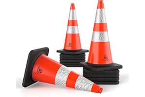 RoadHero 12 Pack Traffic Safety Cones 28 Inch, PVC Cone with Black Weighted Base, Orange Cones with Reflective Collars for Parking Lot, Road Safety, Construction Events