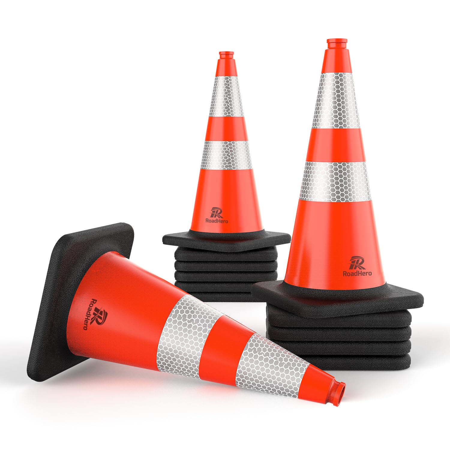 Photo 1 of RoadHero 12 Pack Traffic Safety Cones 28 Inch, PVC Cone with Black Weighted Base, Orange Cones with Reflective Collars for Parking Lot, Road Safety, Construction Events