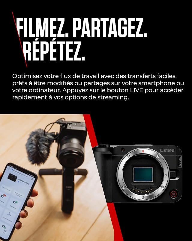 EOS R50 V - Appareil pour Le Vlog (Vendu sans l'objectif) Compatible avec l'Objectif Canon RF | Matériel pour Créateurs de Contenu | Vlog et Voyage | Connexion Bluetooth