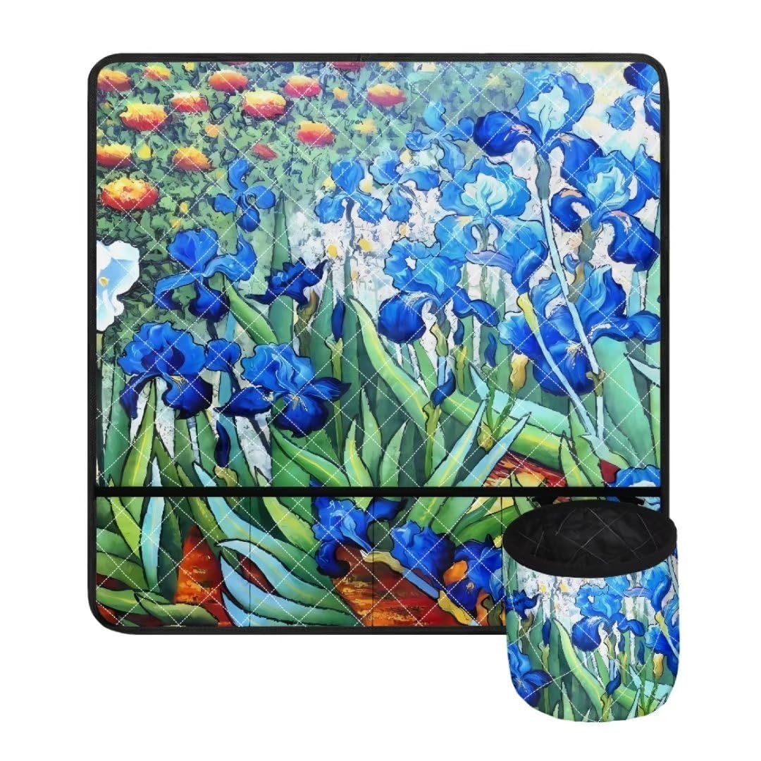 Jeiento Van Gogh Blue Iris Floral Sewing Machine Mat, Waterproof, Stain Resistant, Decorative Mat, Gift for Sewing Lovers and Beginners