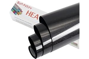 Bonnyhtv Glitter HTV Heat Transfer Vinyl Roll, Glitter Iron on Vinyl for Cricut & Silhouette Cameo, 12" x 5ft Glitter Vinyl Glitter Vinyl for Heat Transfer Vinyl for T-Shirts Gifts (5ft-Glitter Black)