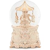 Carousel Music Box Rose Gold Christmas Snow Globes, 7.1" Glass Rotate Carousel Snow Globe for Kids & Adults, Classic Wind up Musical Snow Globe Valentines Day Gifts, Carousel Horse Home Decor