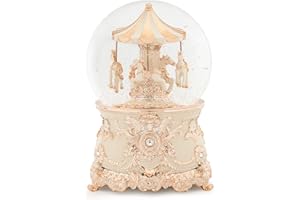 MXWCY Carousel Horse Music Box Rose Gold White Christmas Snow Globes Lantern Whirling Snow Globe Gift for Girls Women Mom Christmas Birthday Day Home Decoration