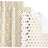 LeZakaa Gold Wrapping Paper Roll, Luxury Metallic Gift Wrap with Heart, Geometric & Floral Pattern for Wedding, Birthday, Anniversary, Bridal Shower, Christmas, Valentines, 17 x 120 inches, 3Rolls
