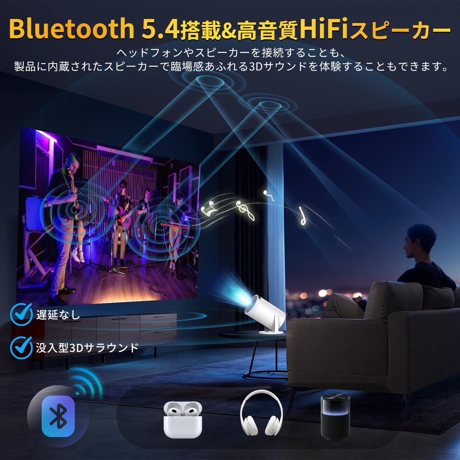 2025 Advanced Projector, Android TV 12.0 Included, 4K Compatible, 1080P, 18000 LM, Short Slow Home Use, Small, 270° Rotatable & Ceiling Projection, Home Theater, Wi-Fi, Bluetooth 5.4, HiFi Speaker