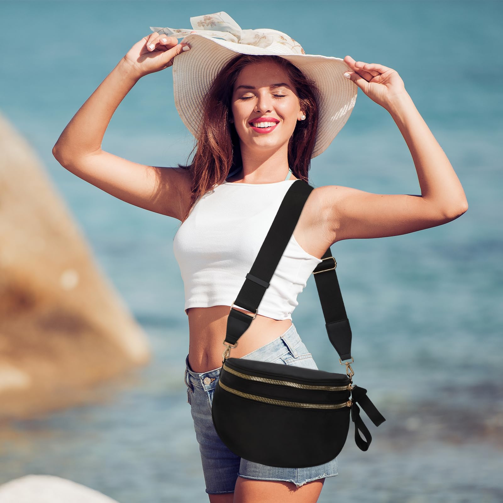 Crossbody Bags for Women, Checkered Bum Bag Crossbody, Spacious Nylon Shoulder Handbag Mom Bag