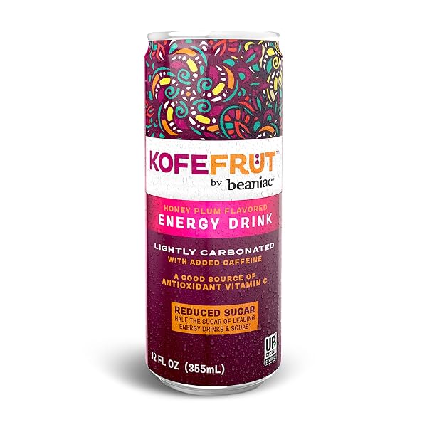 KOFEFRUT BY BEANIAC CAFFEINATED ENERGY DRINK, HONEY PLUM, LIGHTLY CARBONATED, REDUCED SUGAR, 80MG CAFFEINE, POLYPHENOLS, ANTIOXIDANTS, VITAMIN C, 12 FL OZ CAN (PACK OF 4)