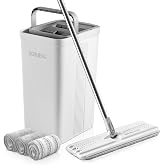 BOSHENG Mop and Bucket with Wringer Set, Flat Floor Mop and Bucket, with 3 Microfiber Mops for Floor Cleaning, Wet and Dry Use for Household Cleaning - White