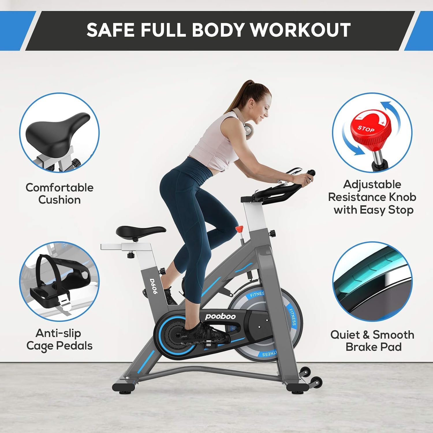 pooboo Exercise Bikes Stationary - Indoor Cycling Bike Magnetic Exercise Bike with Quiet Belt Drive and LCD Monitor, Fitness Bike for Home Cardio Workout : Sports & Outdoors