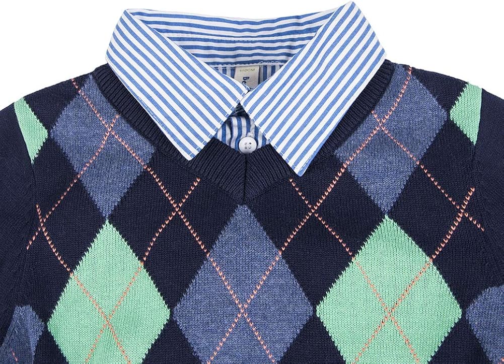 Benito & Benita Boys Argyle Sweater V-Neck Shirt Collar Cotton Plaid Pullover School Uniforms: Clothing