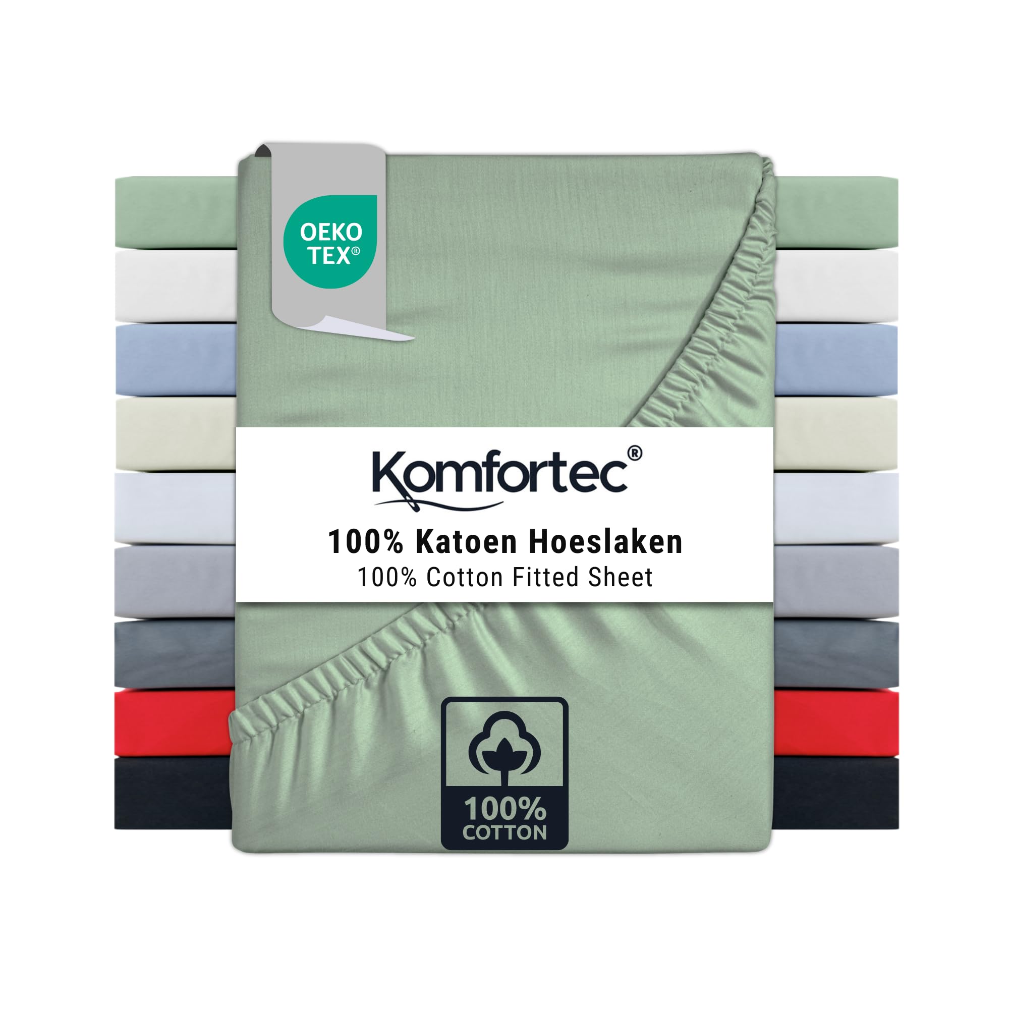 Komfortec Single Fitted Sheet 100% Cotton, 11 inch (30 cm) Deep Pocket - Green