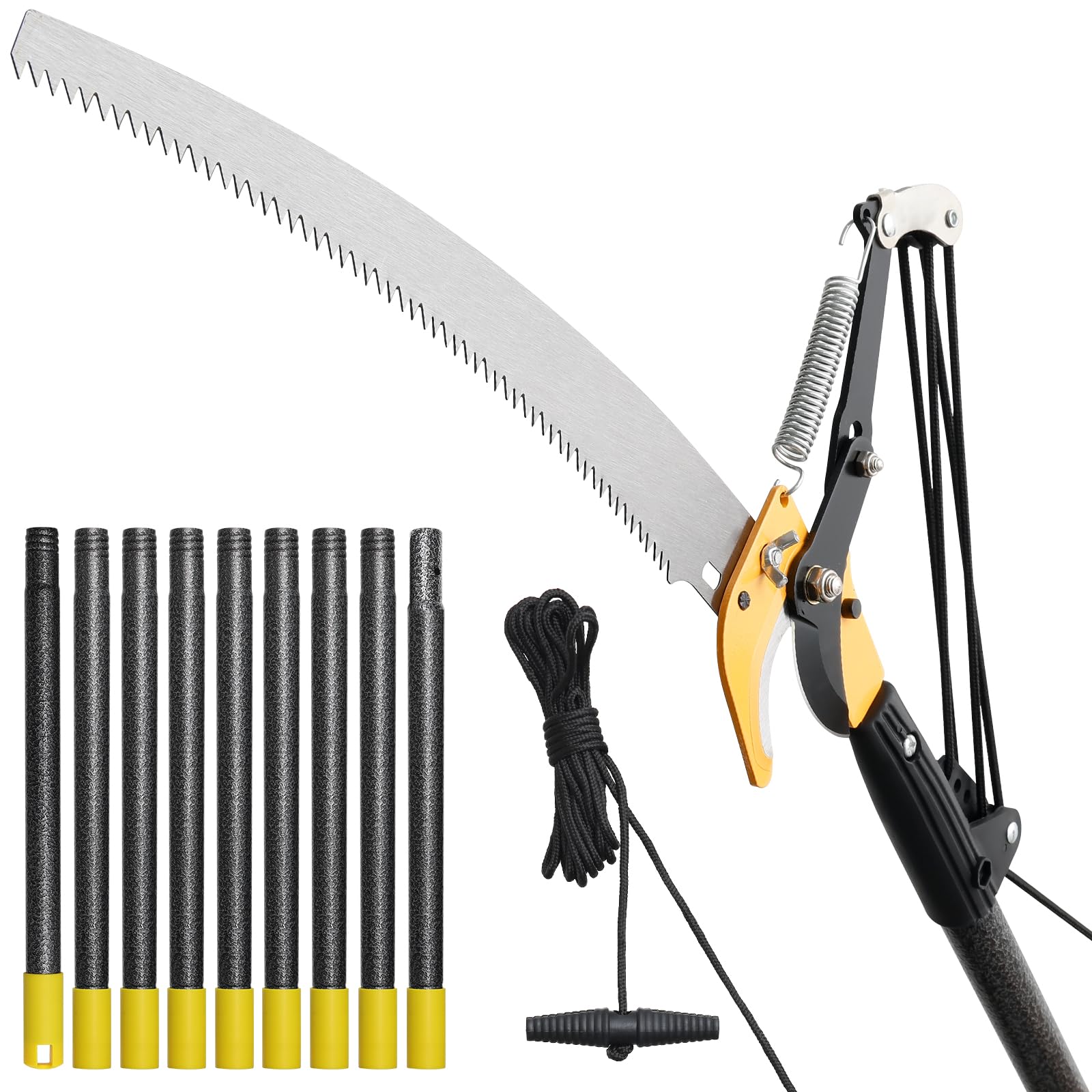 Pole Saws for Tree Trimming 377 CM, Manual Tree Trimmer Long Handle Pruner, Tree Pruner with Extendable Pole, Trimmer Pole Saw Tree Pruner with Sharp Steel Blade for High Branches Trimming