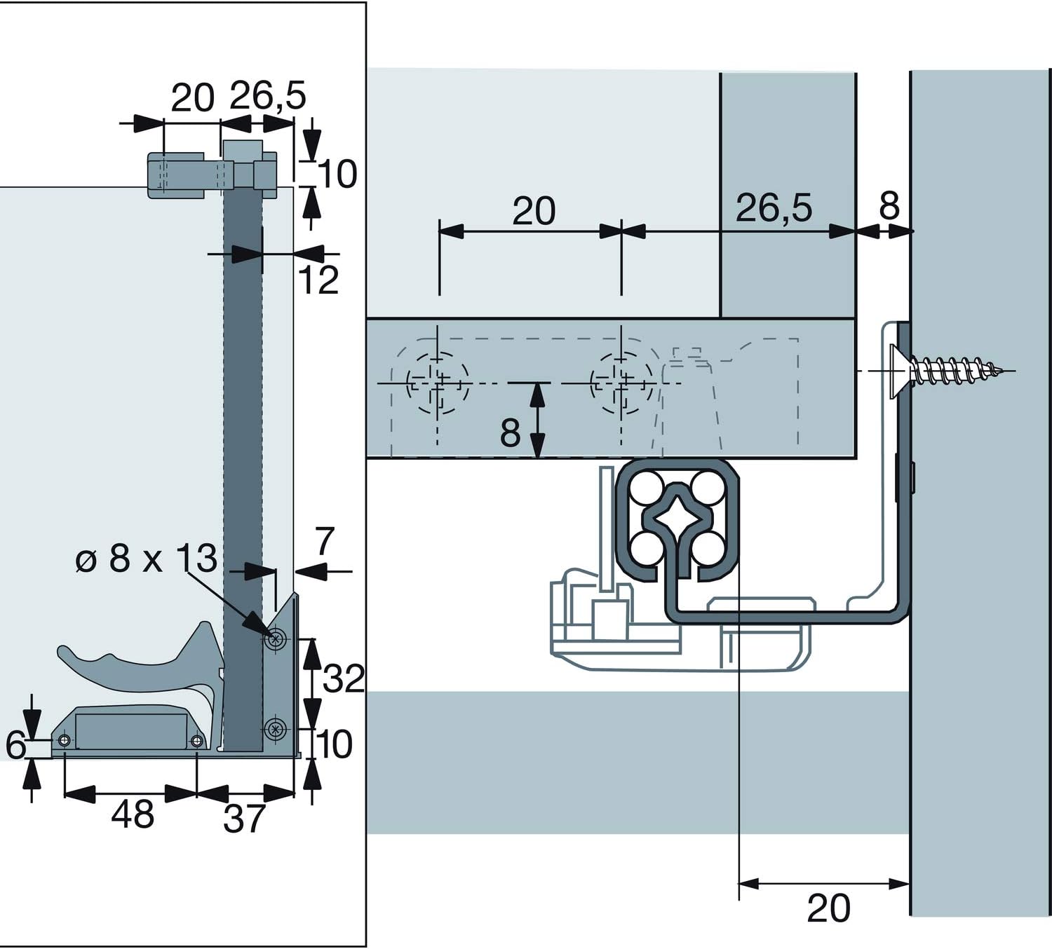 Направляющие hettich quadro v6 silent system схема монтажа